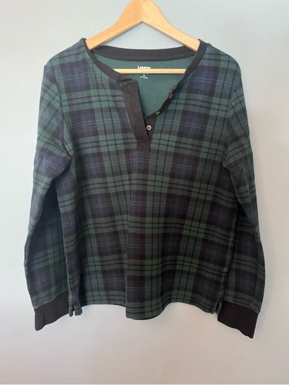 Lands' End Waffle-Knit Plaid Pajamas